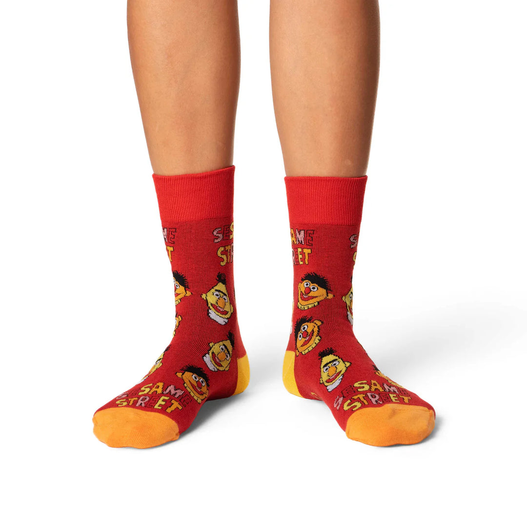 "Sesame Street, Bert and Ernie Faces" Cotton Crew Socks by Good Luck Sock - Medium