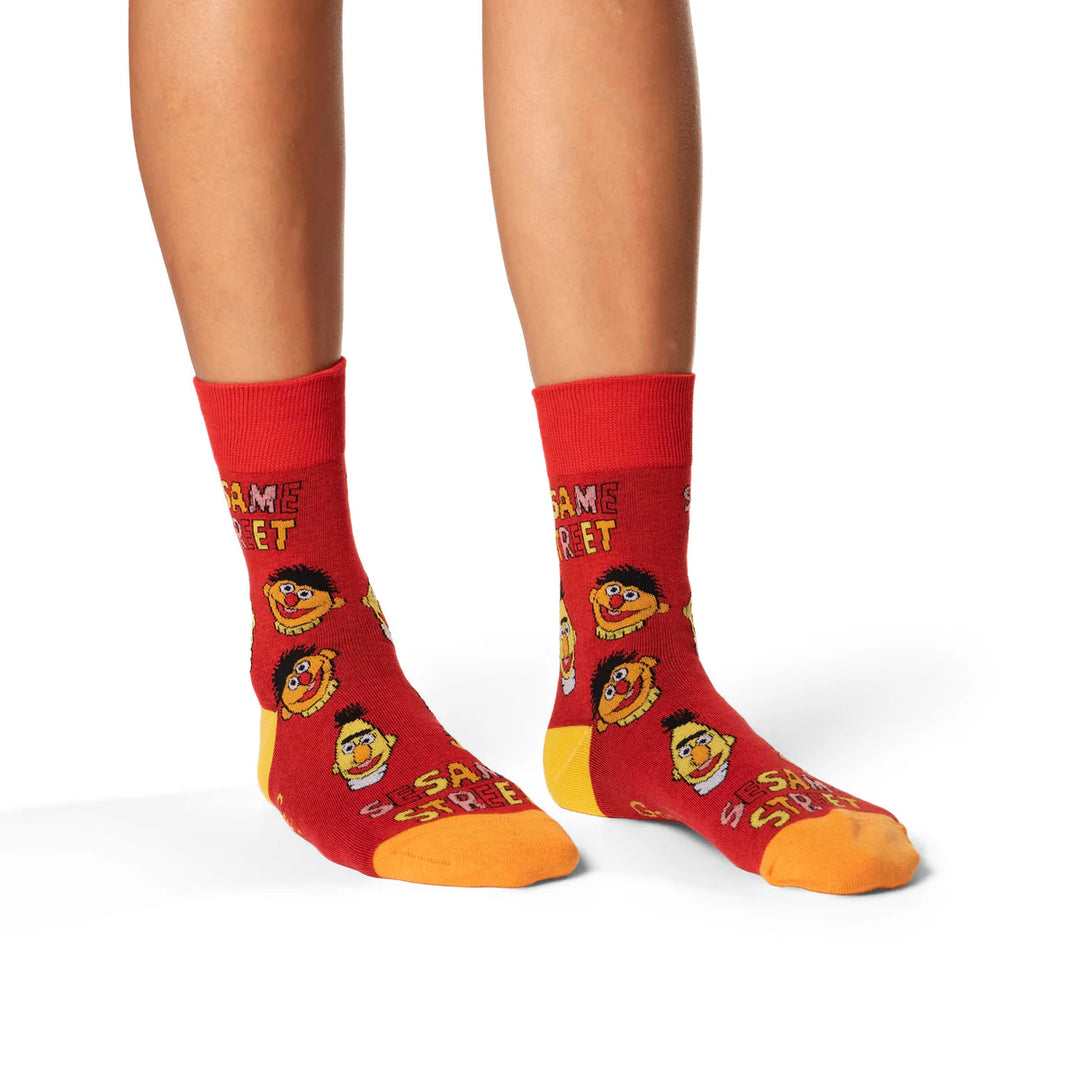"Sesame Street, Bert and Ernie Faces" Cotton Crew Socks by Good Luck Sock - Medium