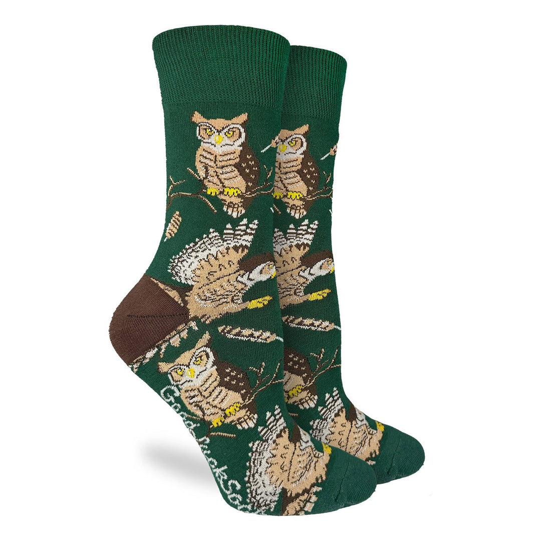 "Great Horned Owl" Cotton Crew Socks by Good Luck Sock