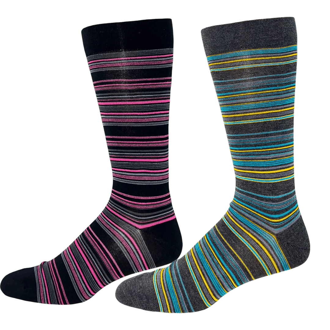 "Non-Elastic Multi Stripes" Bamboo Dress Sock by Wellness - Large