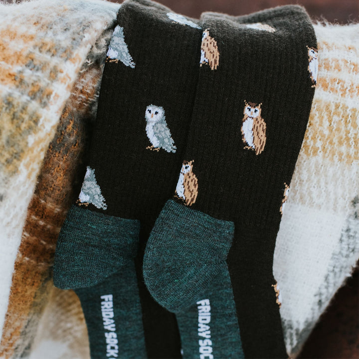 "Owl" Merino Wool Socks by Friday Sox Co - Large