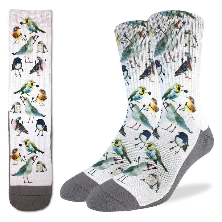 "Birds" Active Crew Socks by Good Luck Sock - Large