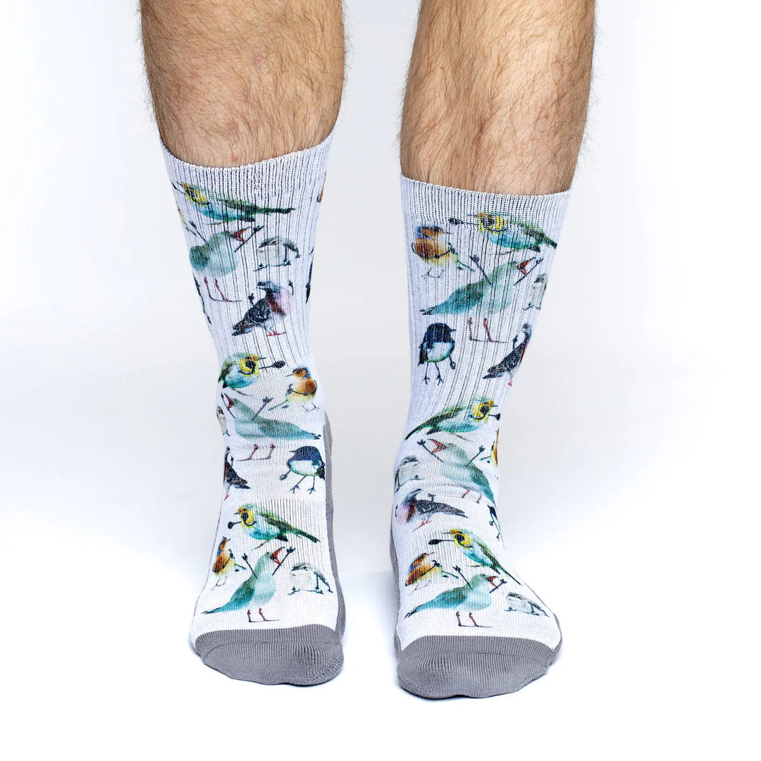 "Birds" Active Crew Socks by Good Luck Sock - Large