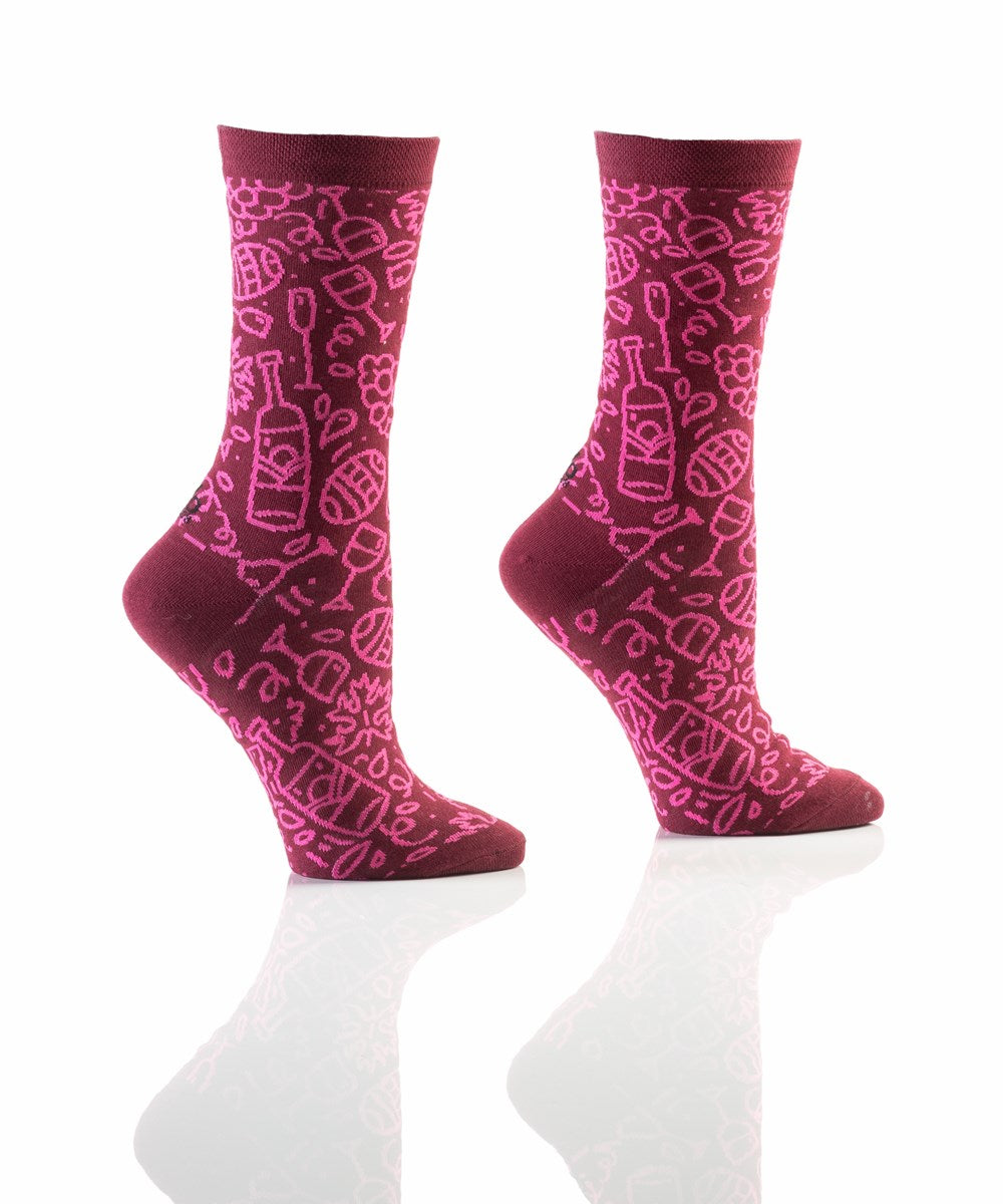 "Wine Doodles" Cotton Dress Crew Socks by YO Sox -Medium