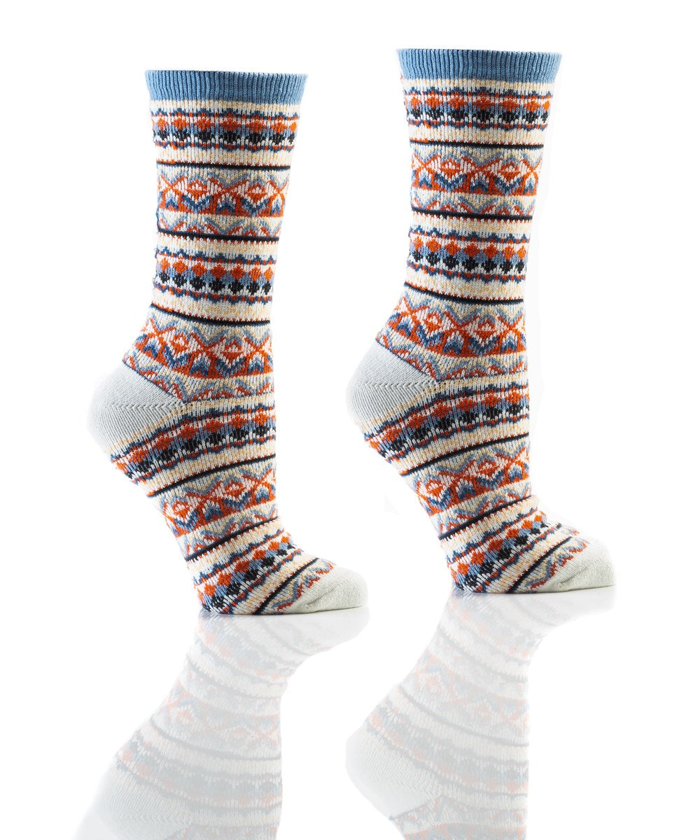 YO Sox "Beige/Blue Softies" Crew Socks  - Medium