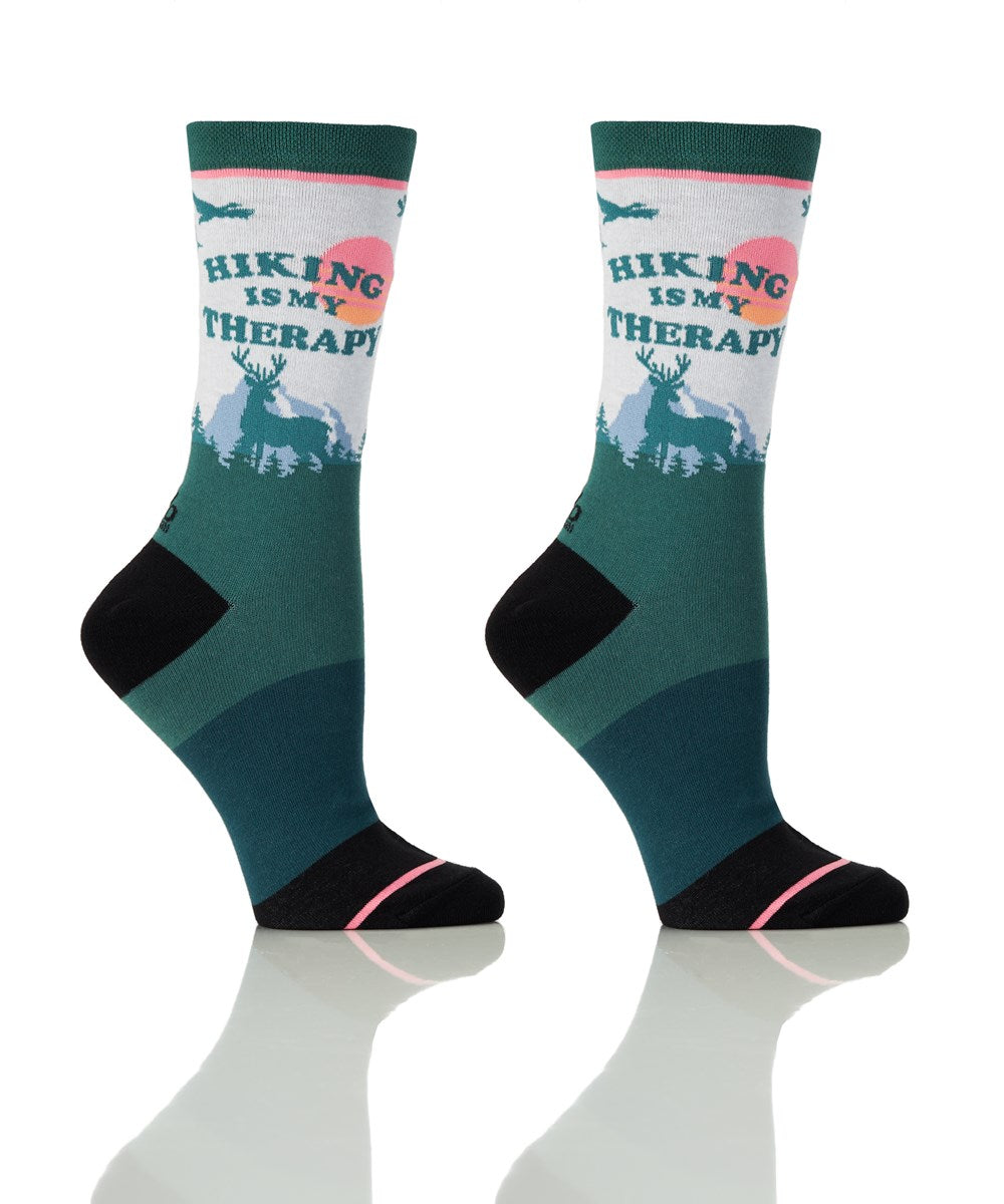"Hiking Is My Therapy" Cotton Dress Crew Socks by YO Sox - Medium