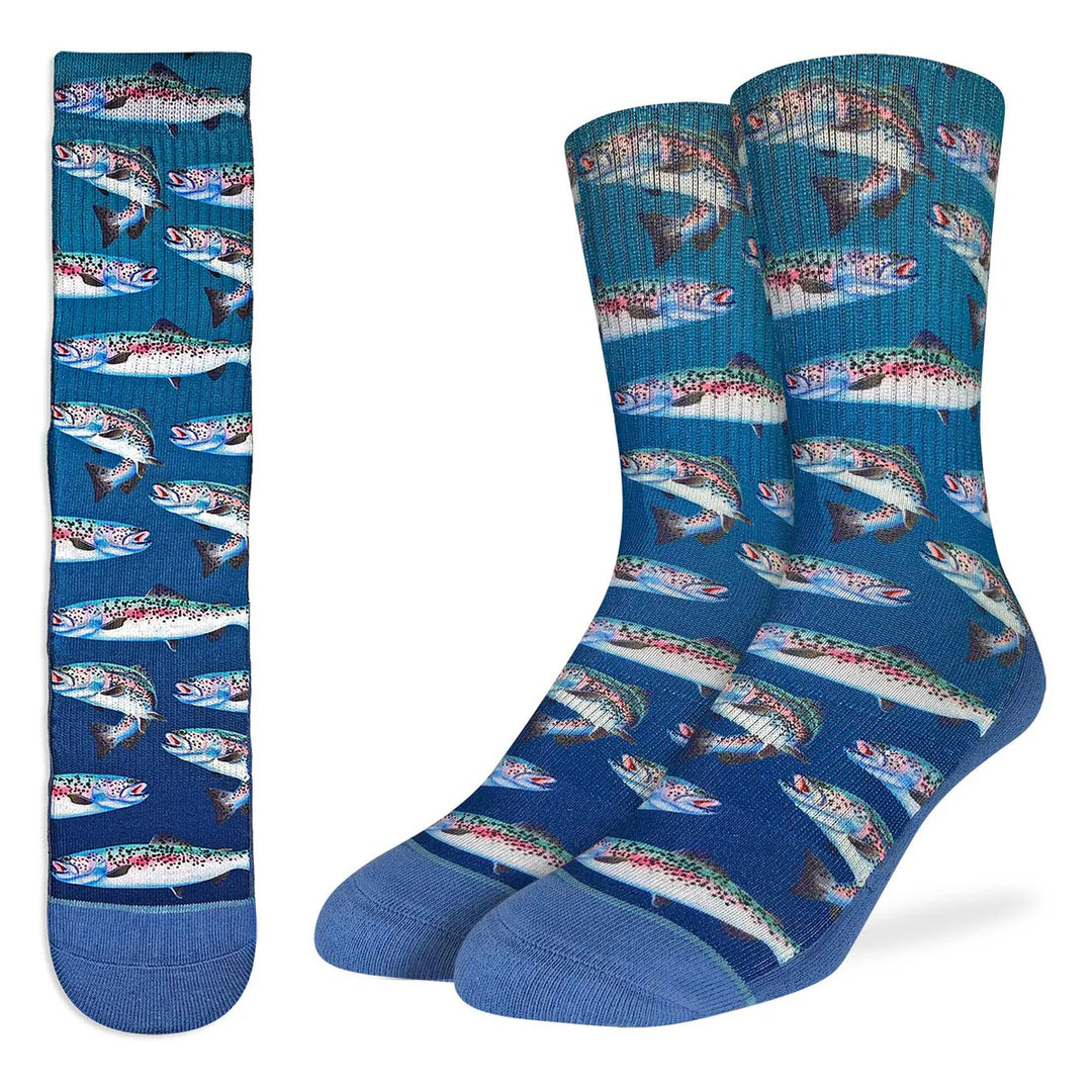 "Rainbow Trout" Active Fit Crew Socks by Good Luck Sock - Large