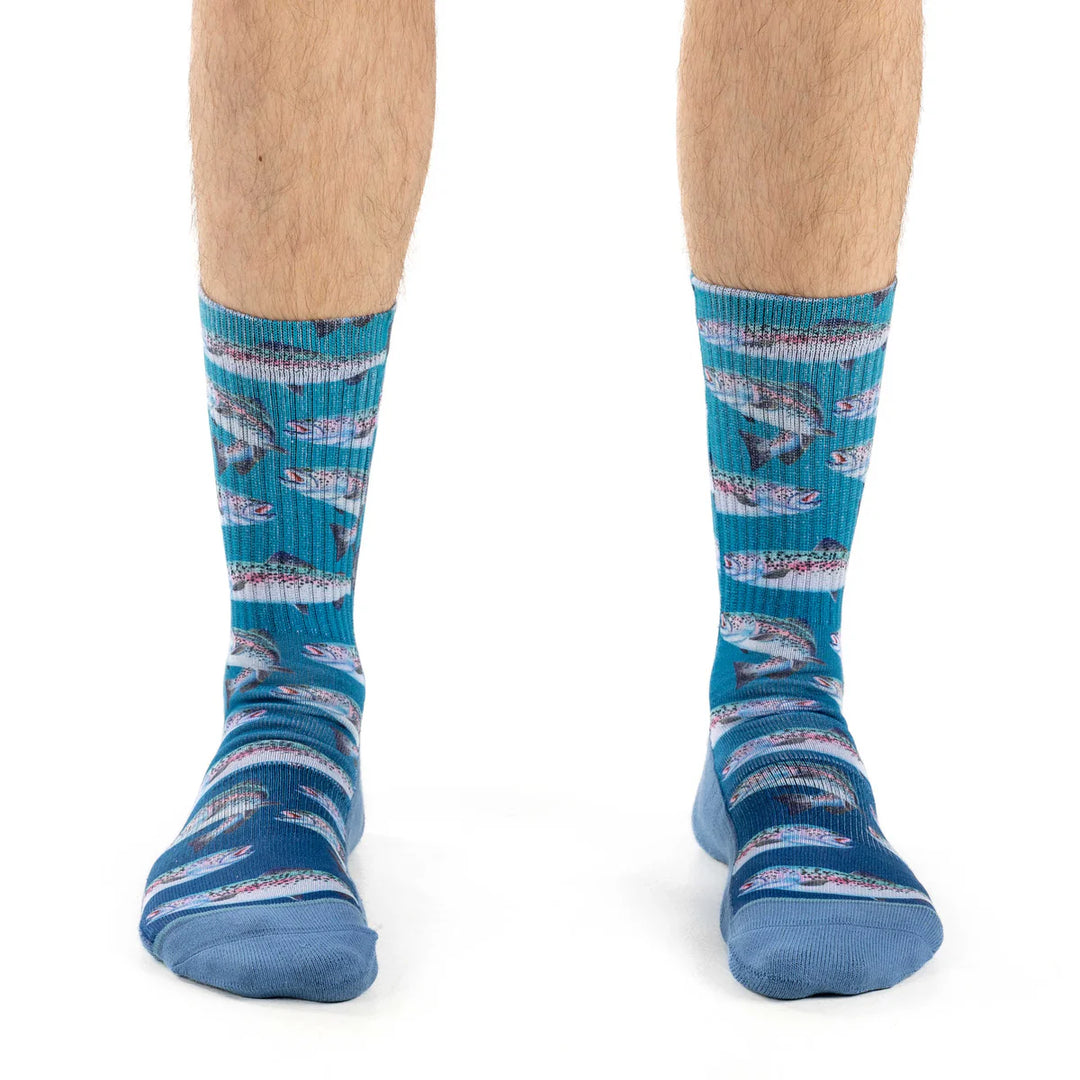 "Rainbow Trout" Active Fit Crew Socks by Good Luck Sock - Large