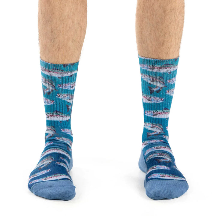 "Rainbow Trout" Active Fit Crew Socks by Good Luck Sock - Large