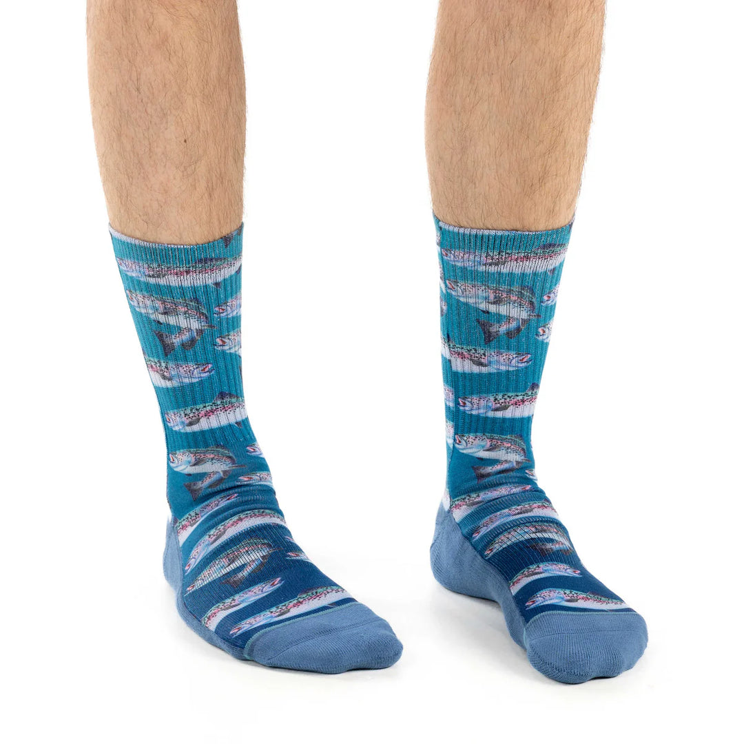 "Rainbow Trout" Active Fit Crew Socks by Good Luck Sock - Large