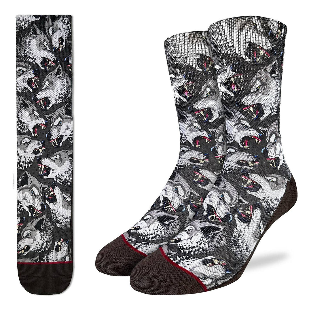 "Wolf Pack" Active Crew Socks by Good Luck Sock - Large