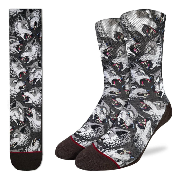 "Wolf Pack" Active Crew Socks by Good Luck Sock - Large