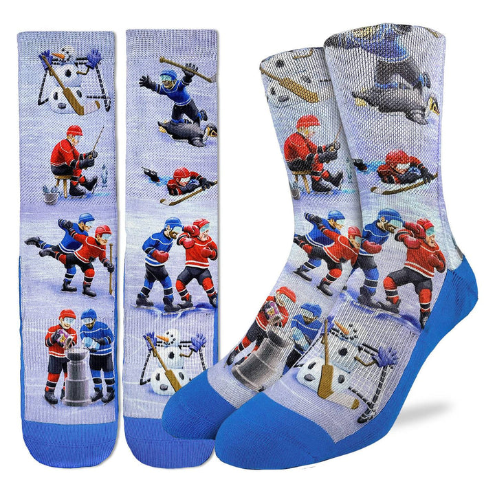 Chaussettes mi-mollet « Hockey, bleu et blanc » de Good Luck Sock