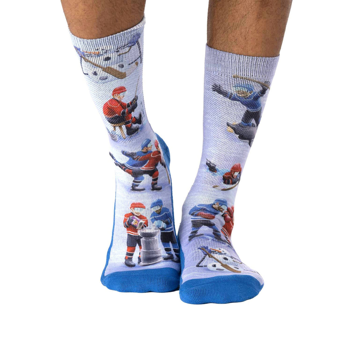 Chaussettes mi-mollet « Hockey, bleu et blanc » de Good Luck Sock