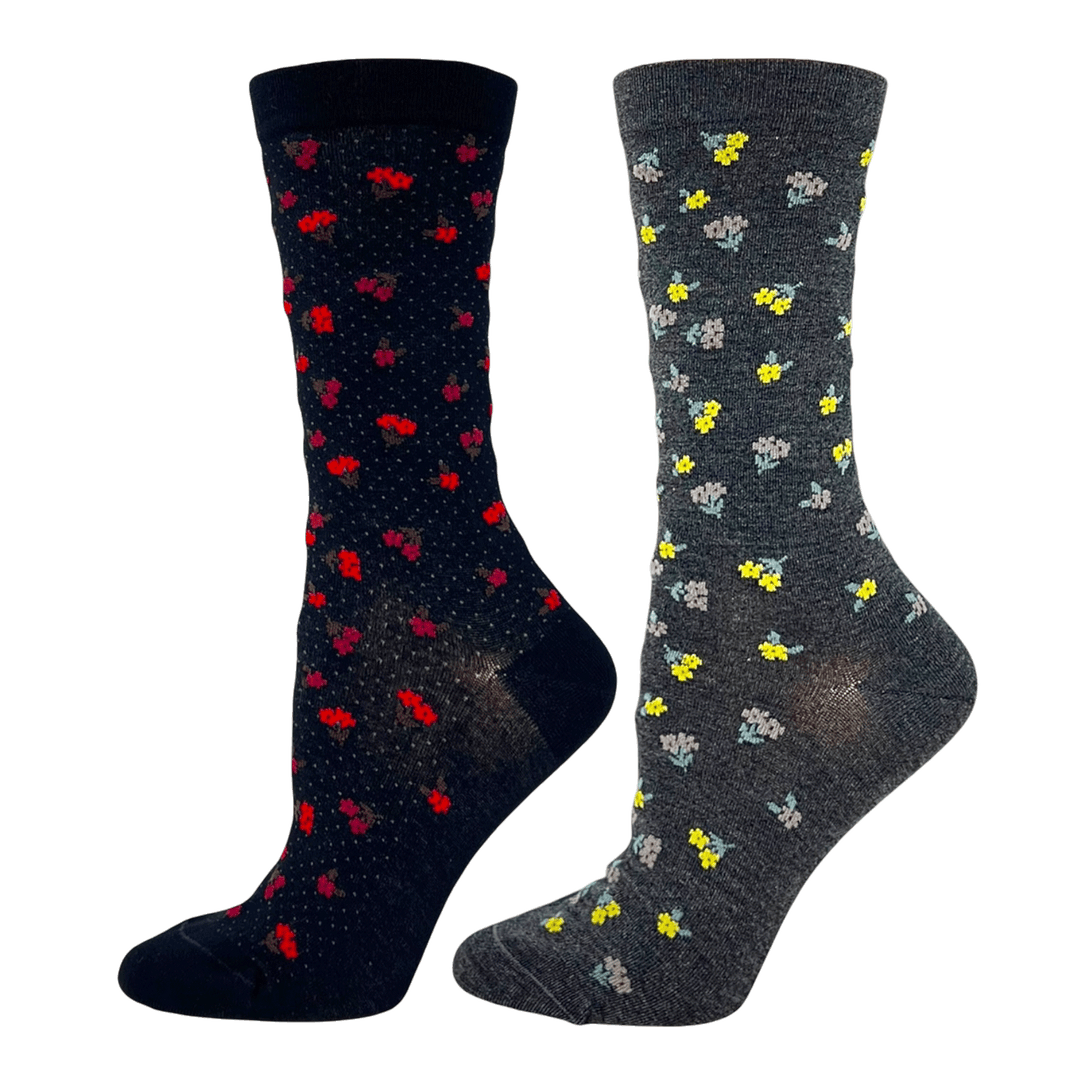 "Non-Elastic Mini Dotted Flower" Diabetic Cotton Dress Socks by Wellness - Medium