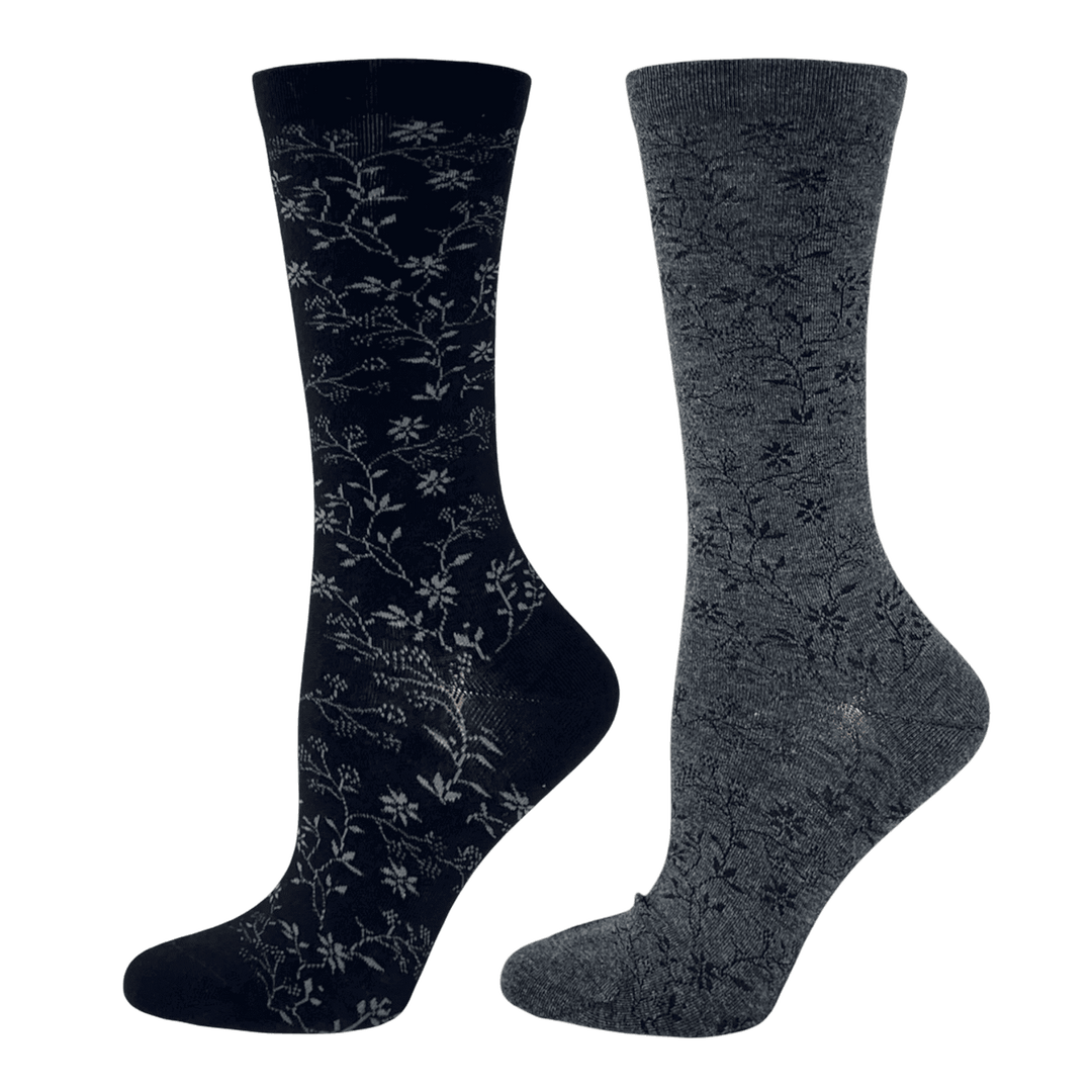 "Non-Elastic Elegant Flower" Bamboo Dress Diabetic Socks by Wellness - Medium
