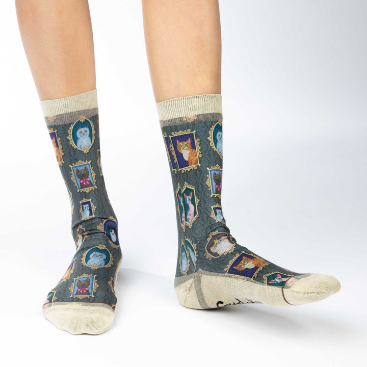 "Prized Cats" Active Fit Crew Socks by Good Luck Sock - Small/Medium