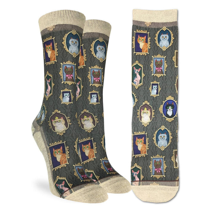 "Prized Cats" Active Fit Crew Socks by Good Luck Sock - Small/Medium