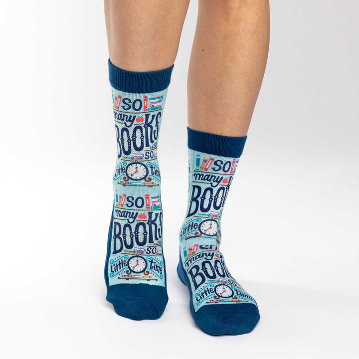 "So Many Books So Little Time" Active Fit Crew Socks by Good Luck Sock - Small/Medium