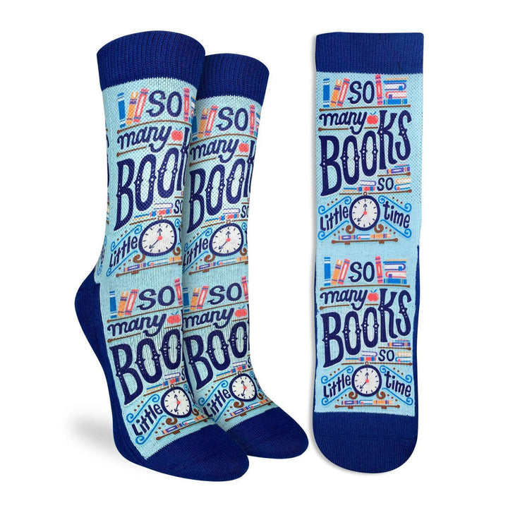 "So Many Books So Little Time" Active Fit Crew Socks by Good Luck Sock - Small/Medium