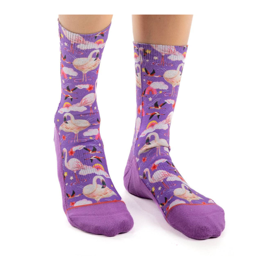 "Flamboyance of Flamingos" Active Crew Socks by Good Luck Sock - Medium