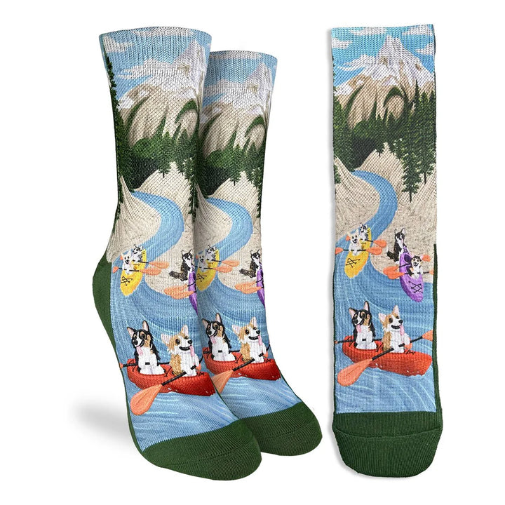 "Corgi's Kayaking" Active Fit Crew Socks by Good Luck Sock - Medium