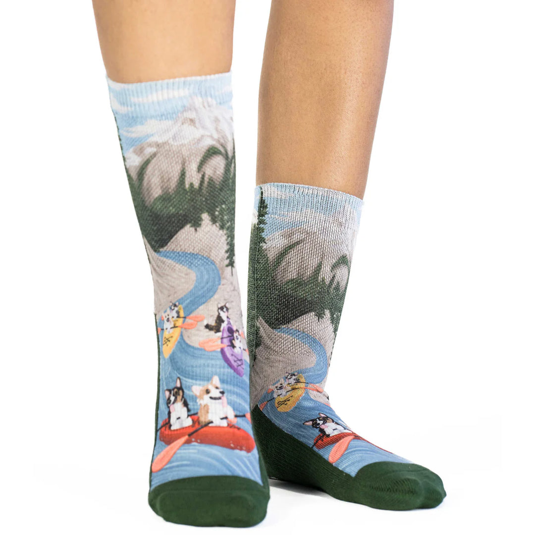 "Corgi's Kayaking" Active Fit Crew Socks by Good Luck Sock - Medium