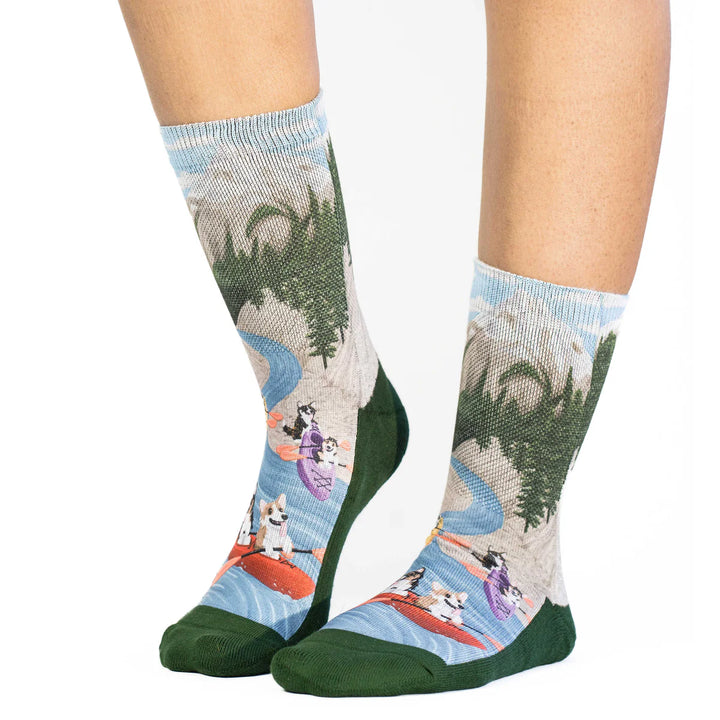 "Corgi's Kayaking" Active Fit Crew Socks by Good Luck Sock - Medium