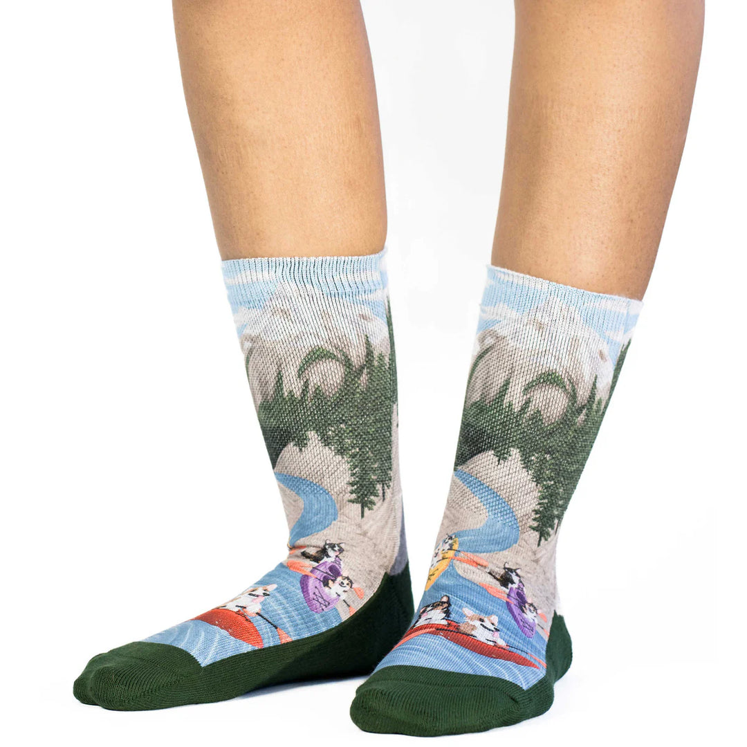 "Corgi's Kayaking" Active Fit Crew Socks by Good Luck Sock - Medium