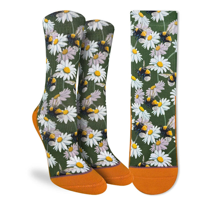 "Bees & Daisies Active Fit Crew Socks by Good Luck Sock - Medium