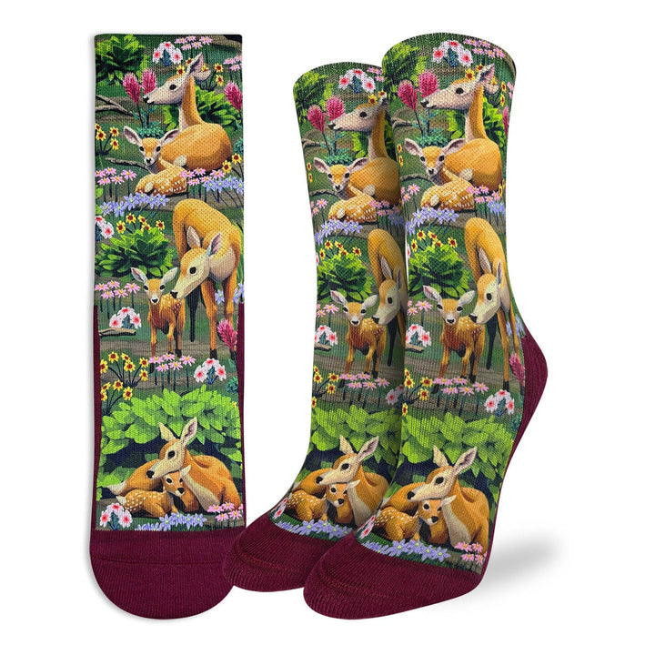 "Female Deer and Fawn" Active Crew Socks by Good Luck Sock - Medium