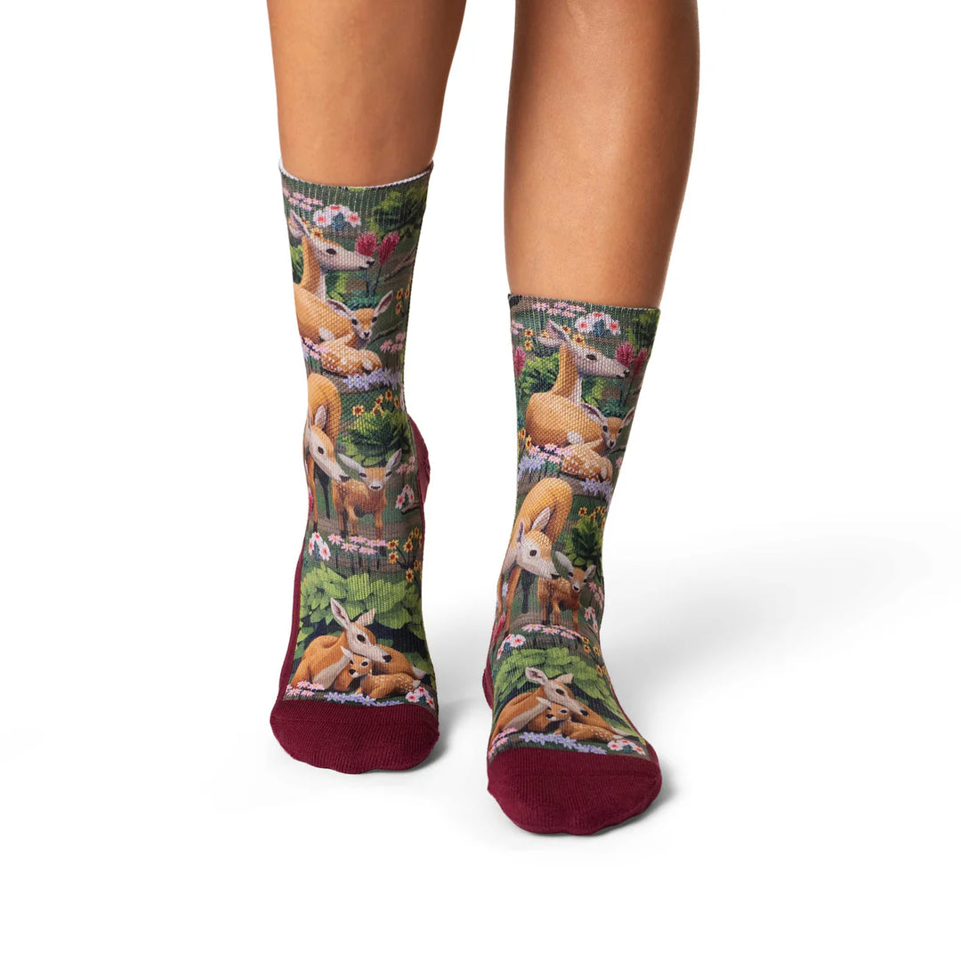 "Female Deer and Fawn" Active Crew Socks by Good Luck Sock - Medium