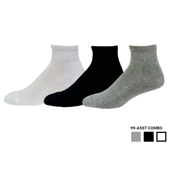 "90% Cotton Quarter" Athletic Ankle Socks (3 Pairs) by KEY