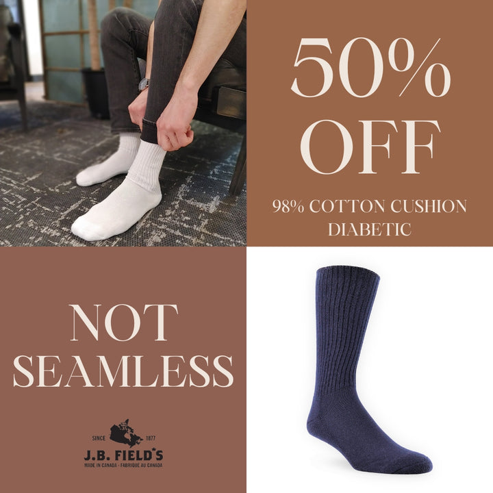J.B. Field's 98% Cotton Cushion Diabetic Socks (NOT SEAMLESS) - CLEARANCE