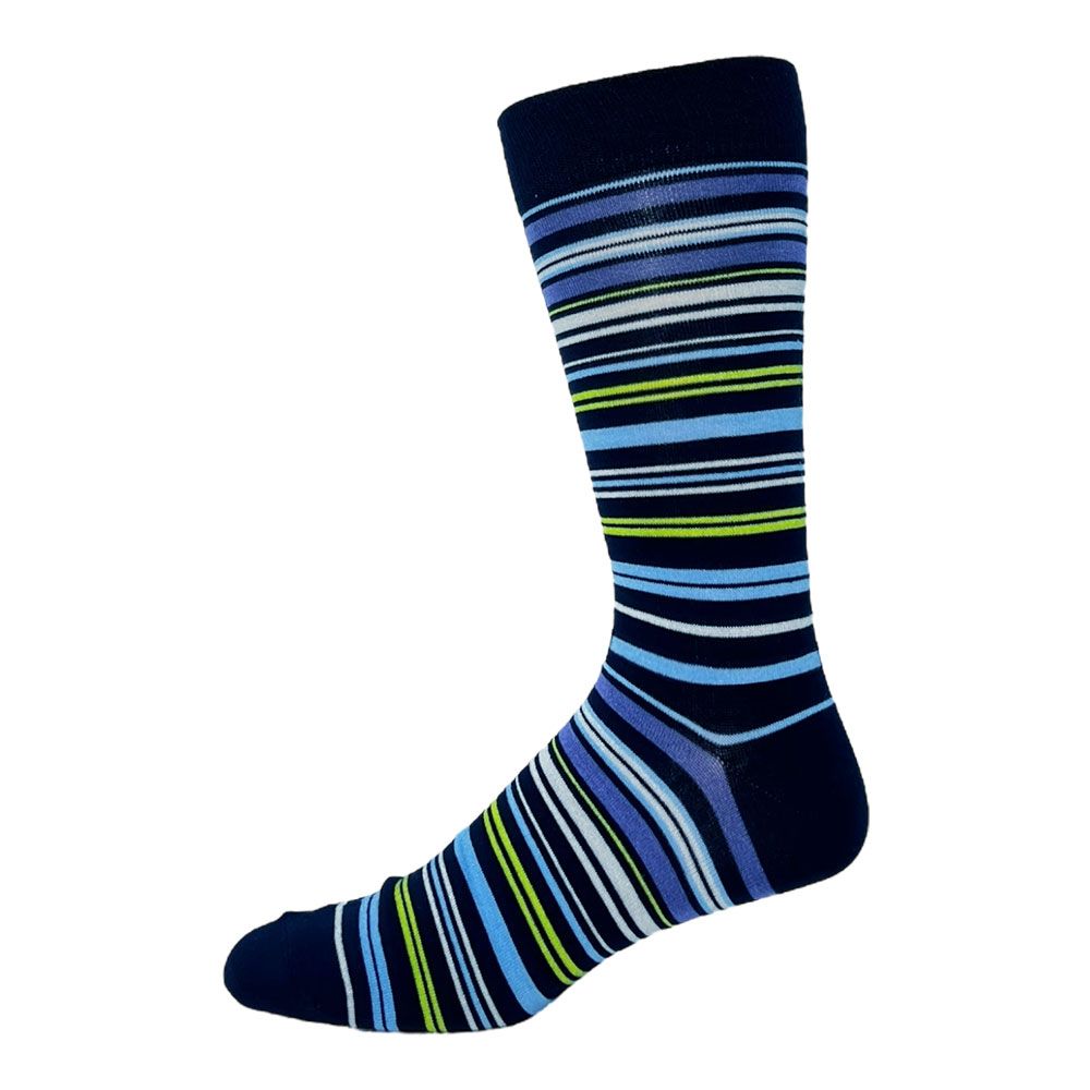 Key's "Multi Stripe" Bamboo Crew Dress Socks - Large