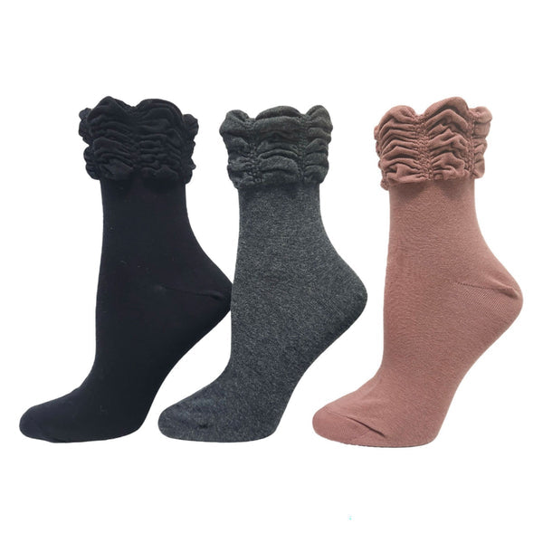 "Ruched Top" Quarter Length Cotton Socks by Key - Medium