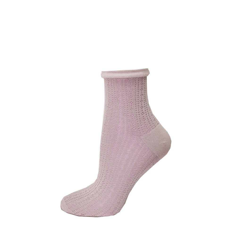 "Neat Pointelle" Cotton Quarter Socks by Key - Medium