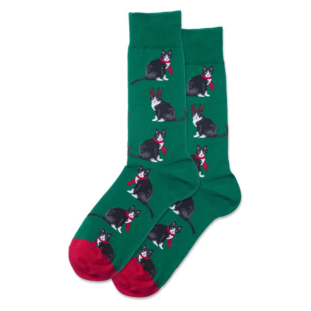 "Reindeer Cat" Cotton Crew Socks by Hot Sox - Large - SALE