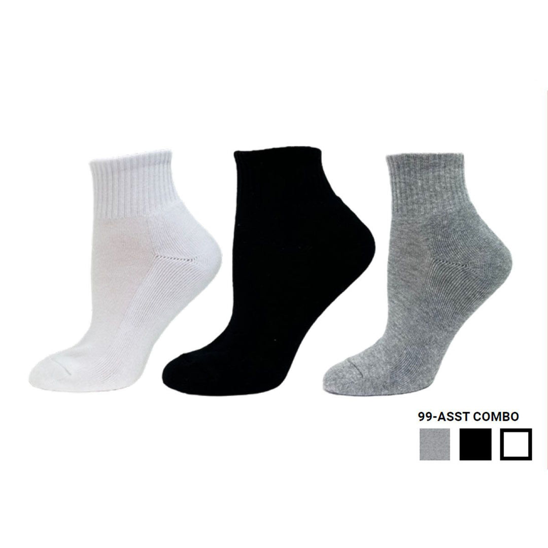 "90% Cotton Quarter" Athletic Ankle Socks (3 Pairs) by KEY