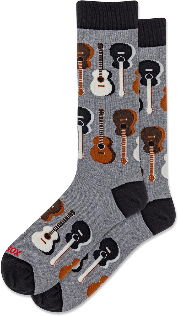 "Guitars" Cotton Crew Socks by Hot Sox - Large