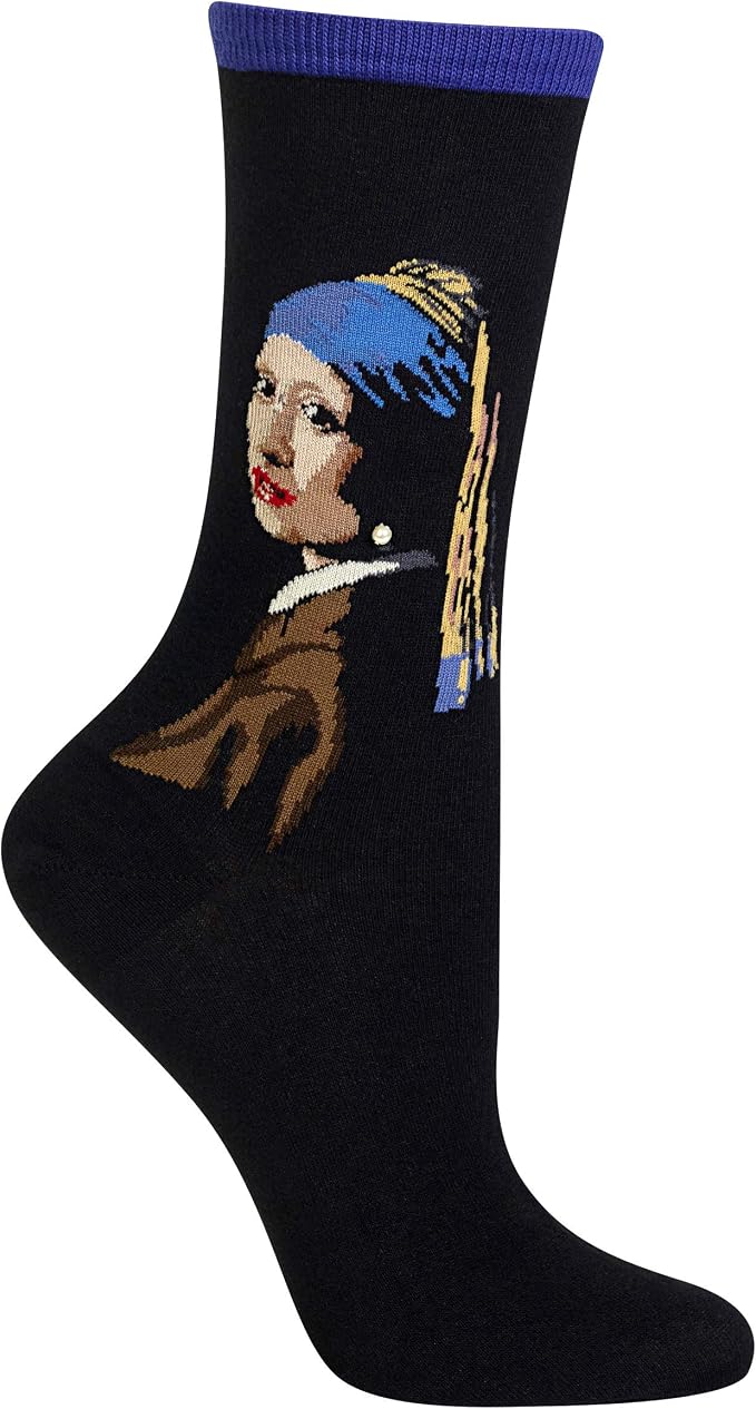 "Girl With A Pearl Earring" Cotton Dress Crew Socks by Hot Sox - Medium