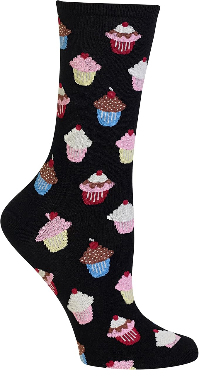 "Cupcakes" Cotton Dress Crew Socks by Hot Sox - Medium
