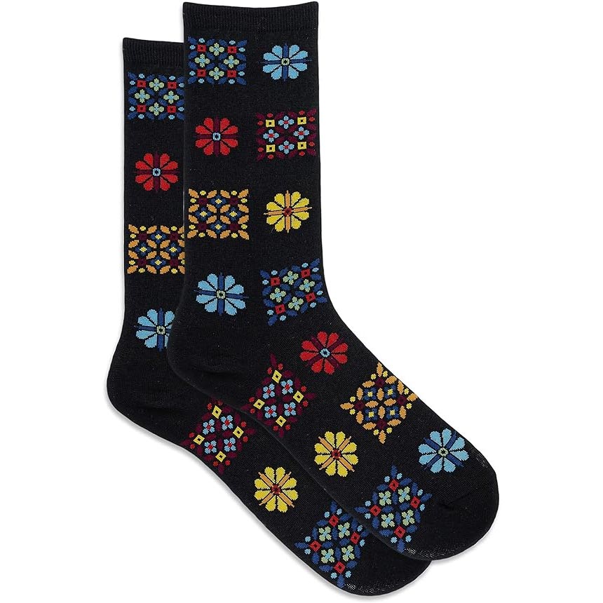 Chaussettes mi-mollet en coton « Floral Geo » par Hot Sox - Medium 
