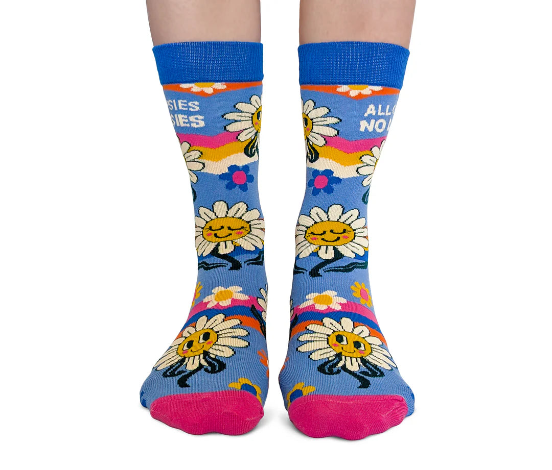 "All Oopsies No Daisies" Cotton Crew Socks by Uptown Sox - Medium