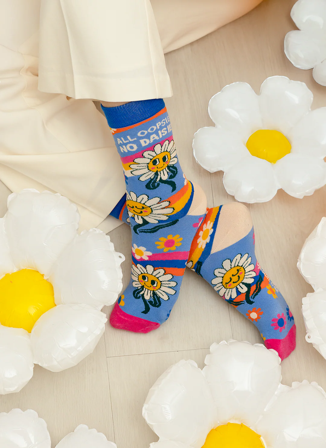 "All Oopsies No Daisies" Cotton Crew Socks by Uptown Sox - Medium