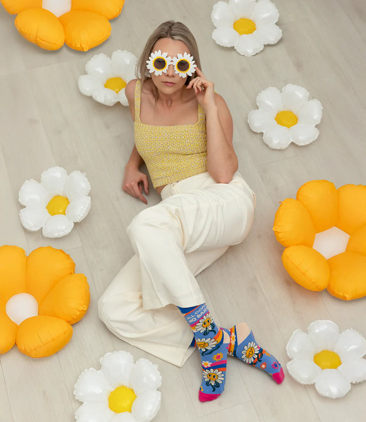 "All Oopsies No Daisies" Cotton Crew Socks by Uptown Sox - Medium