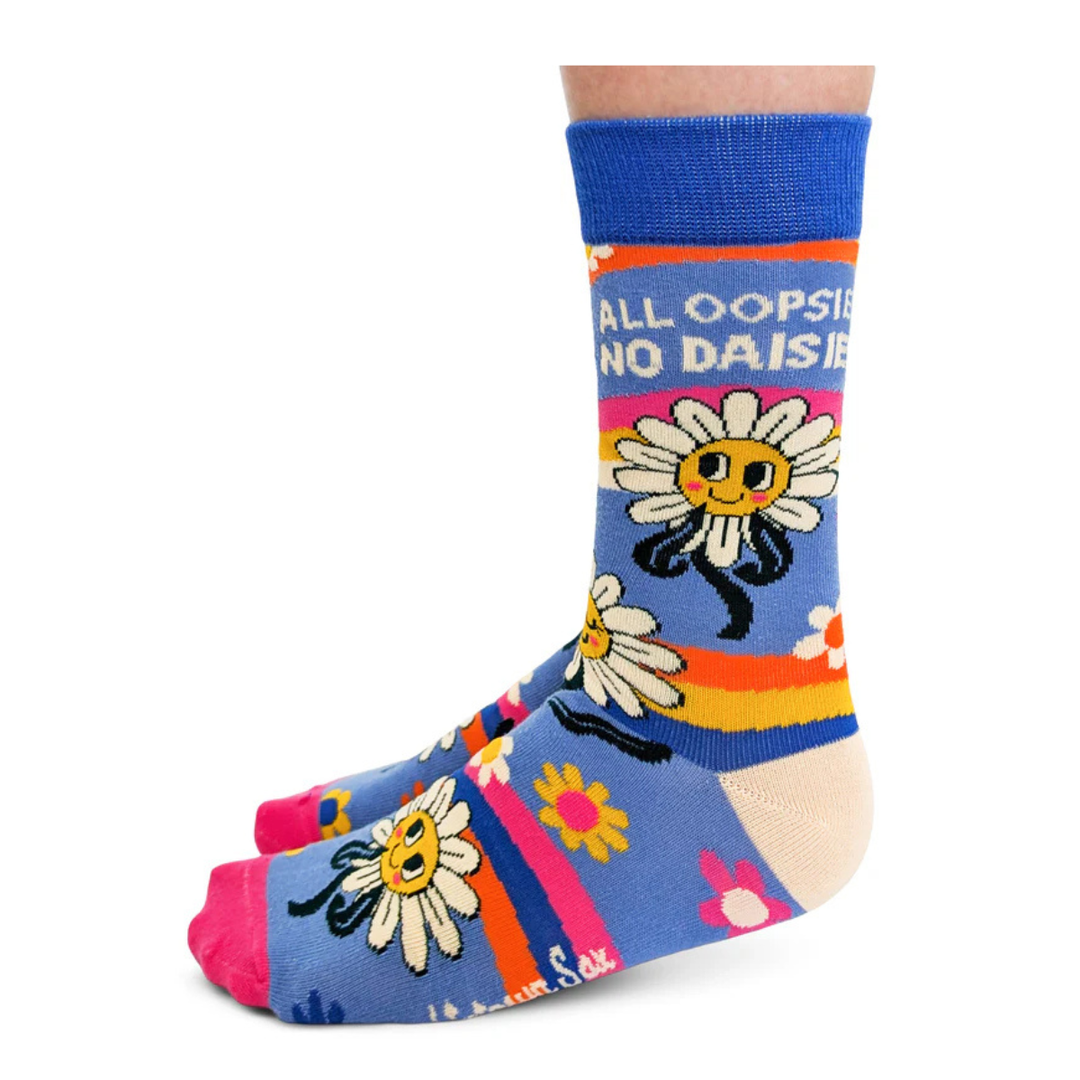 "All Oopsies No Daisies" Cotton Crew Socks by Uptown Sox - Medium