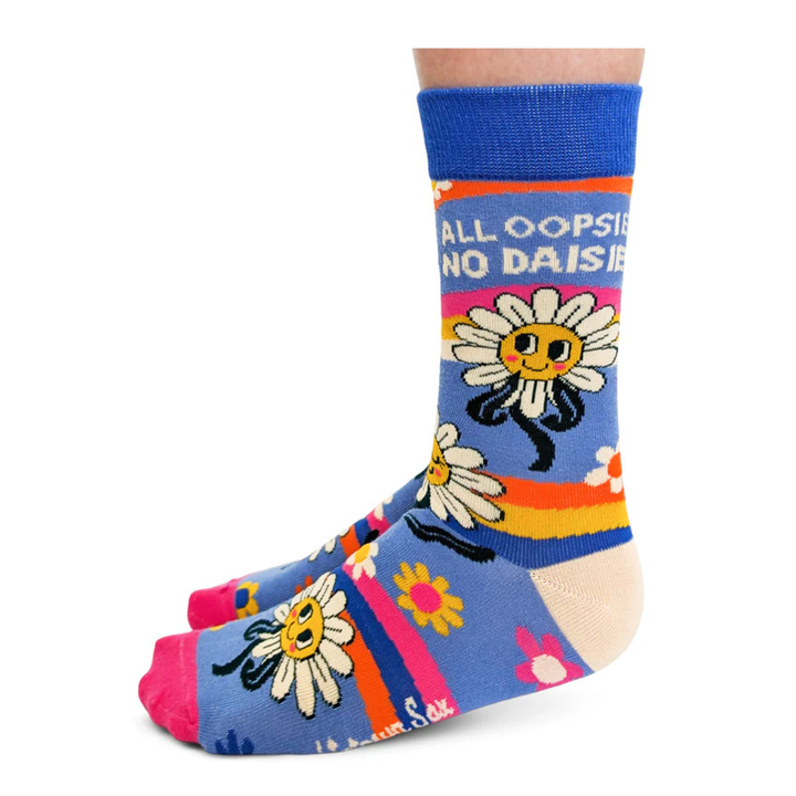 "All Oopsies No Daisies" Cotton Crew Socks by Uptown Sox - Medium