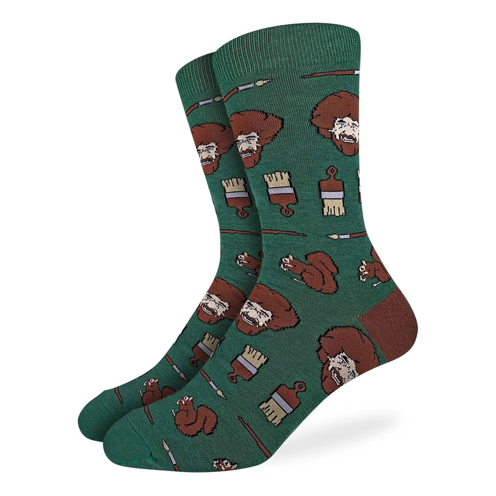 Chaussettes mi-mollet « Bob Ross Faces » par Good Luck Sock 
