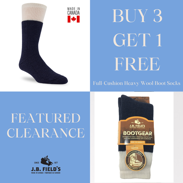 J.B.  Field's Full-Cushion Heavy Thermal Wool Boot Sock - LARGE (CLEARANCE)